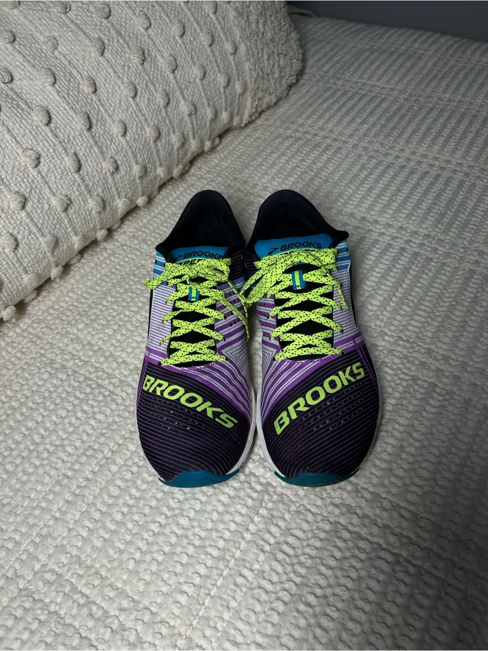 Brooks Women’s Hyperion Purple Running Shoes with Neon Yellow Laces